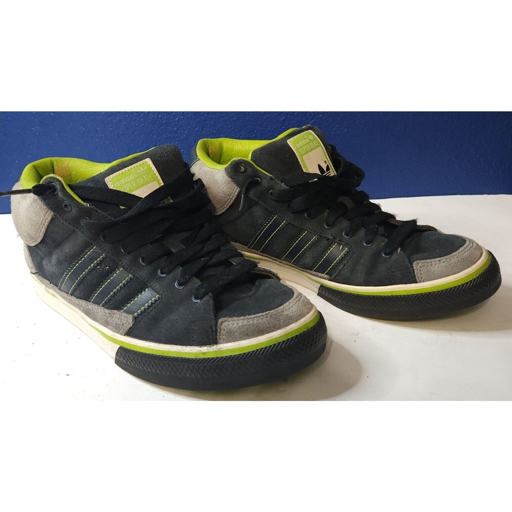 Adidas Super Skate SSV 038001 Sz 10.5 Black Lime Mids Skate Shoes Sneakers